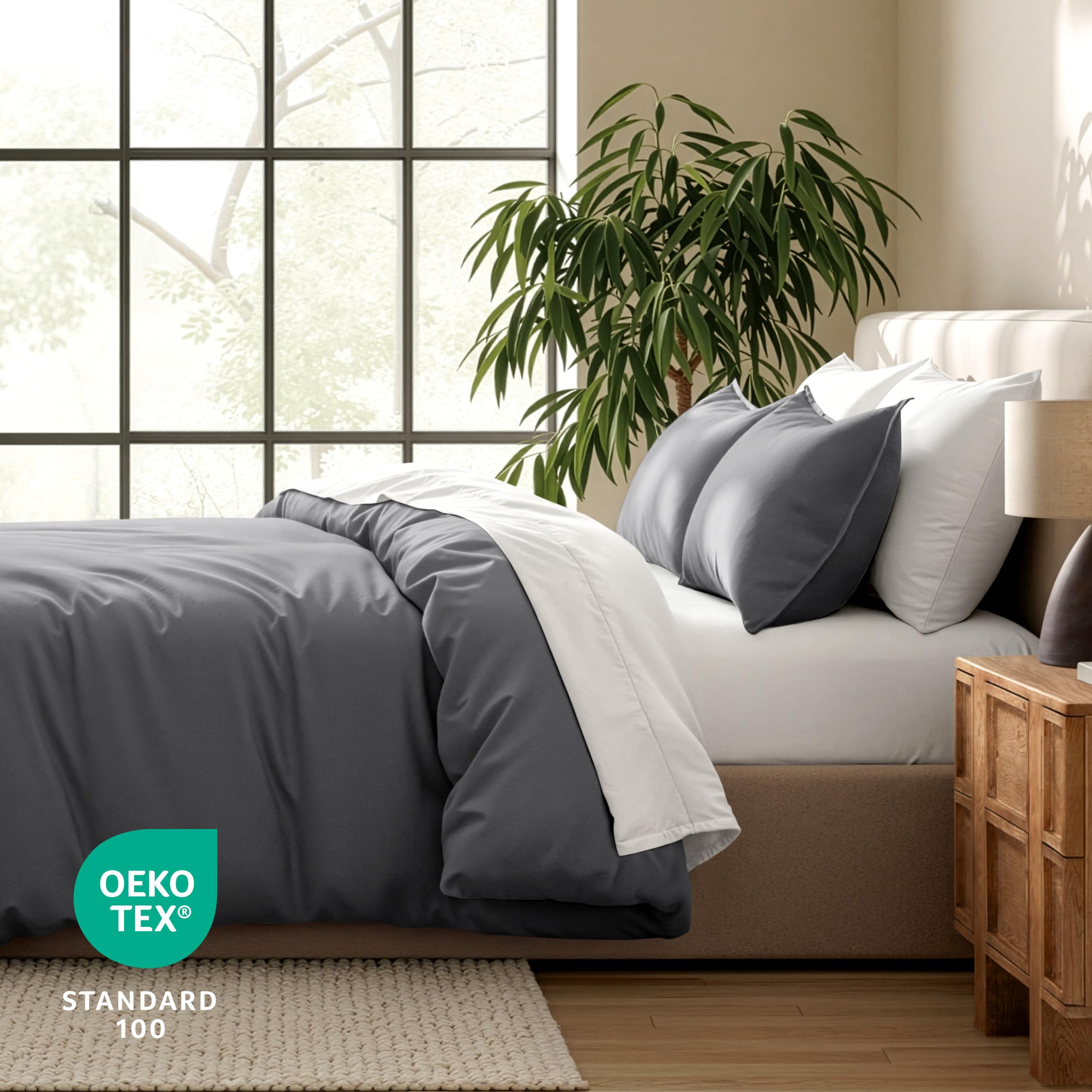 Bare Home pillow shams complete the queen grey bedding set.