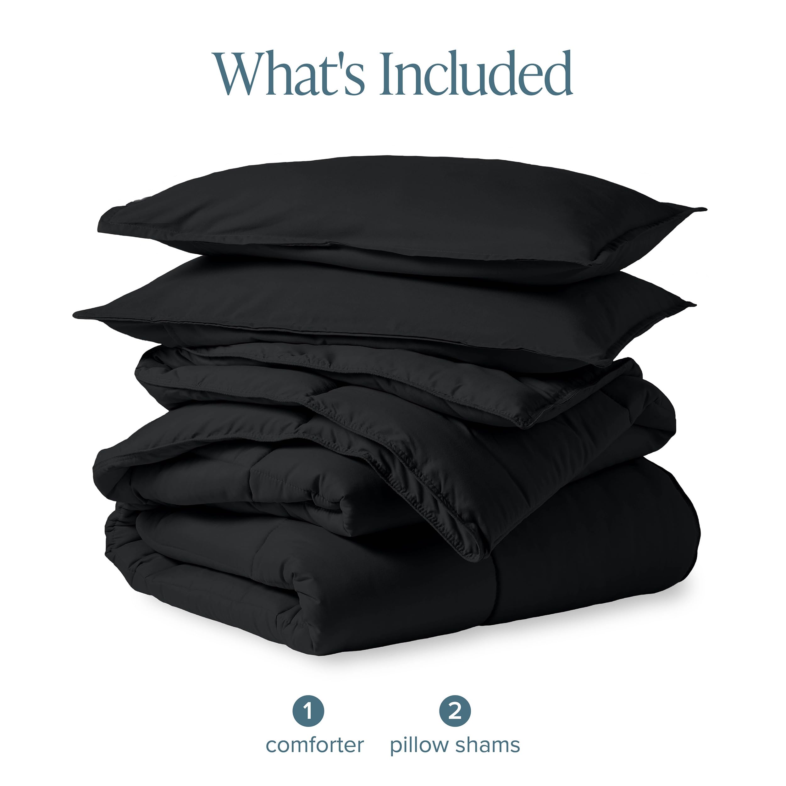Bare Home bedroom night-scene with black comforter for stylish sleep space