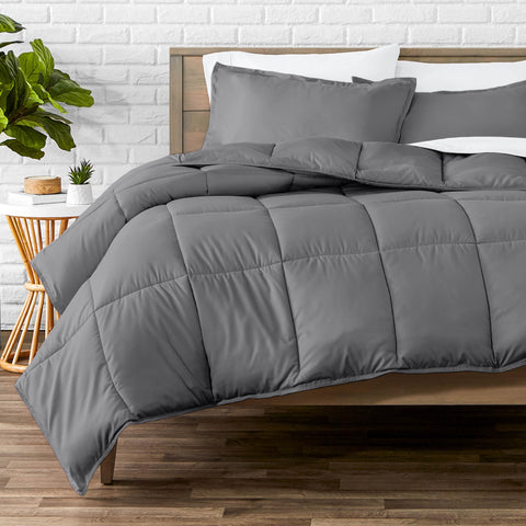 Bare Home Comforter Set gray king flatlay highlights plush softness for year-round sleep.