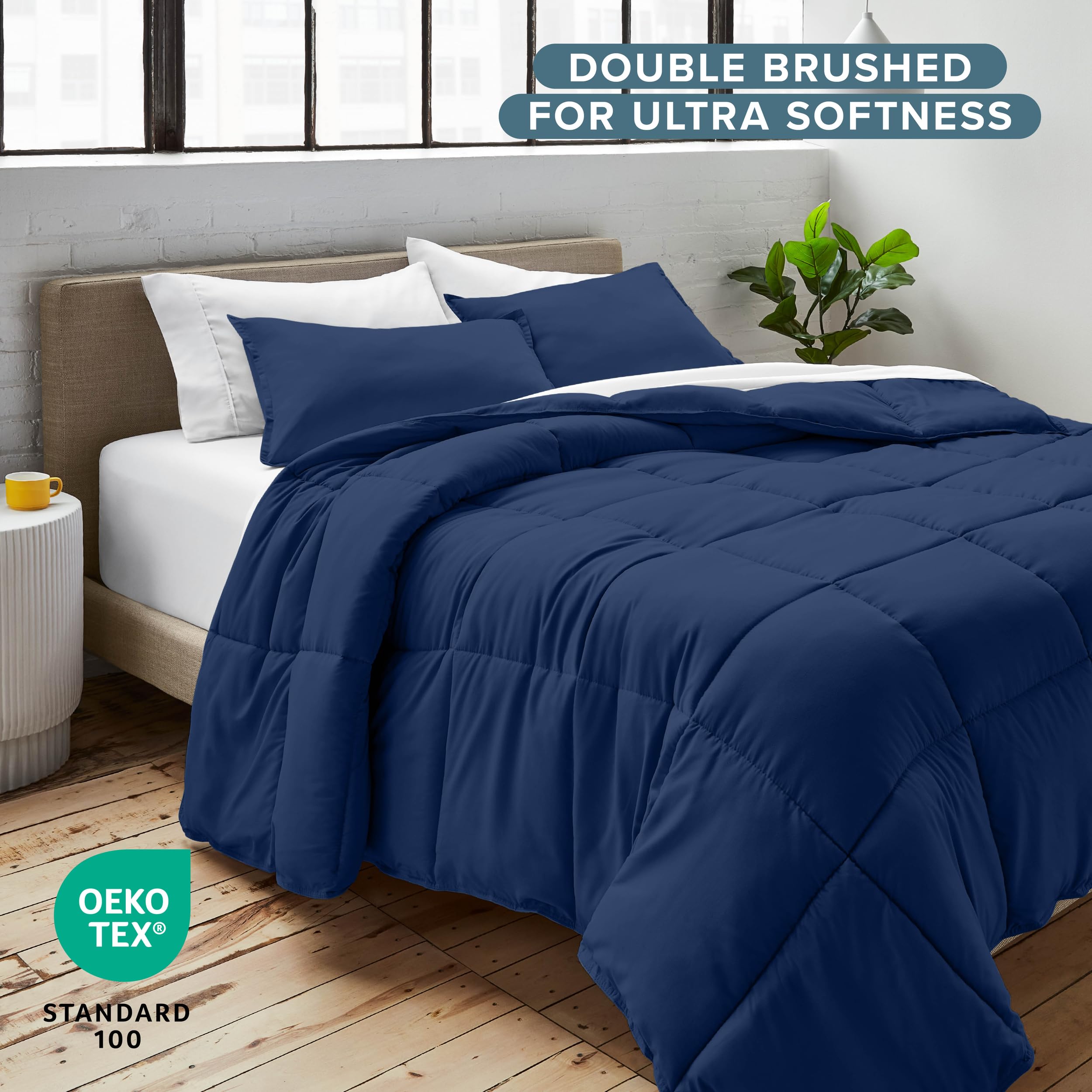 Bare Home dark blue comforter set on a bed