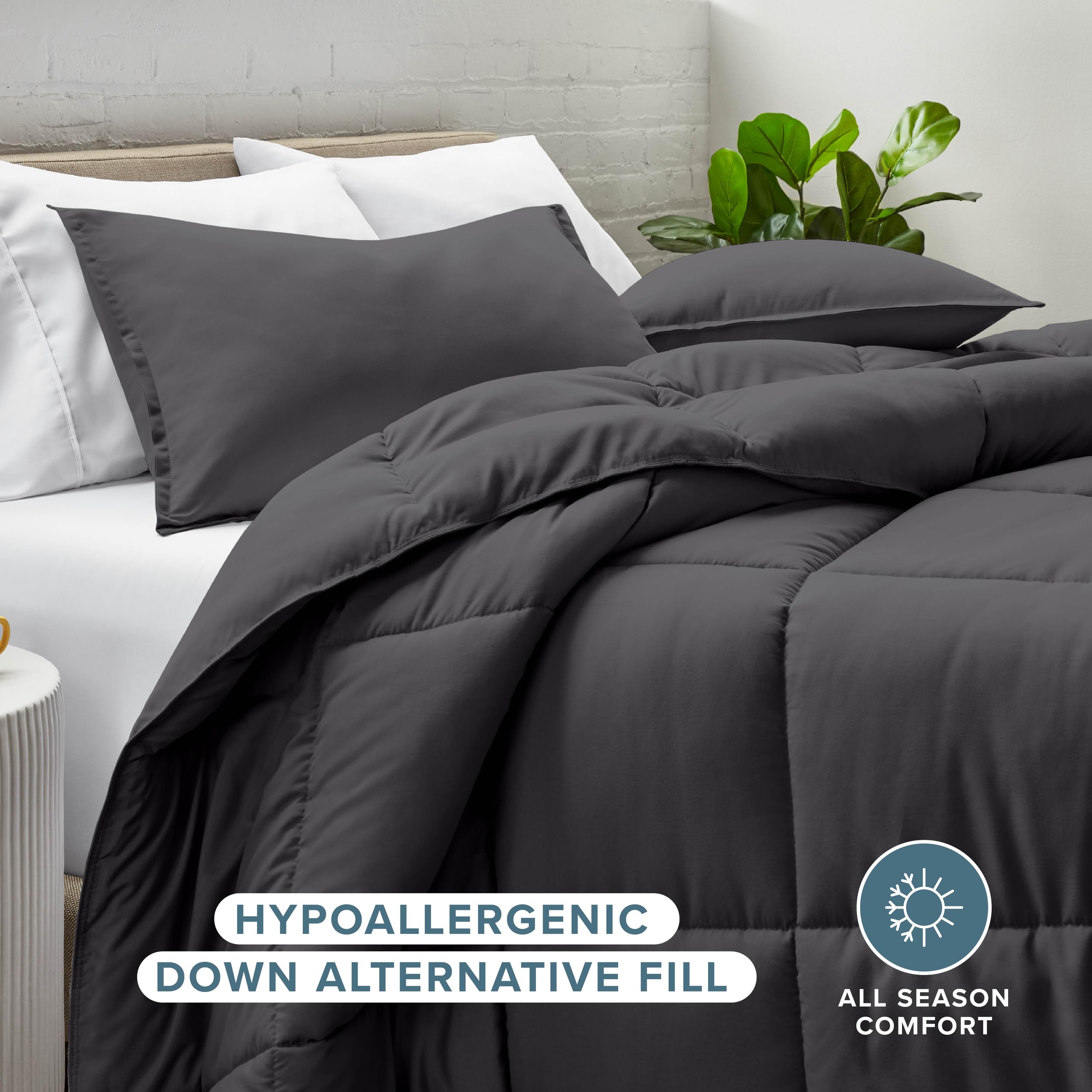 Bare Home Comforter Set Queen forged iron grey reversible design for two moods.
