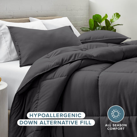 Bare Home Comforter Set Queen forged iron grey reversible design for two moods.