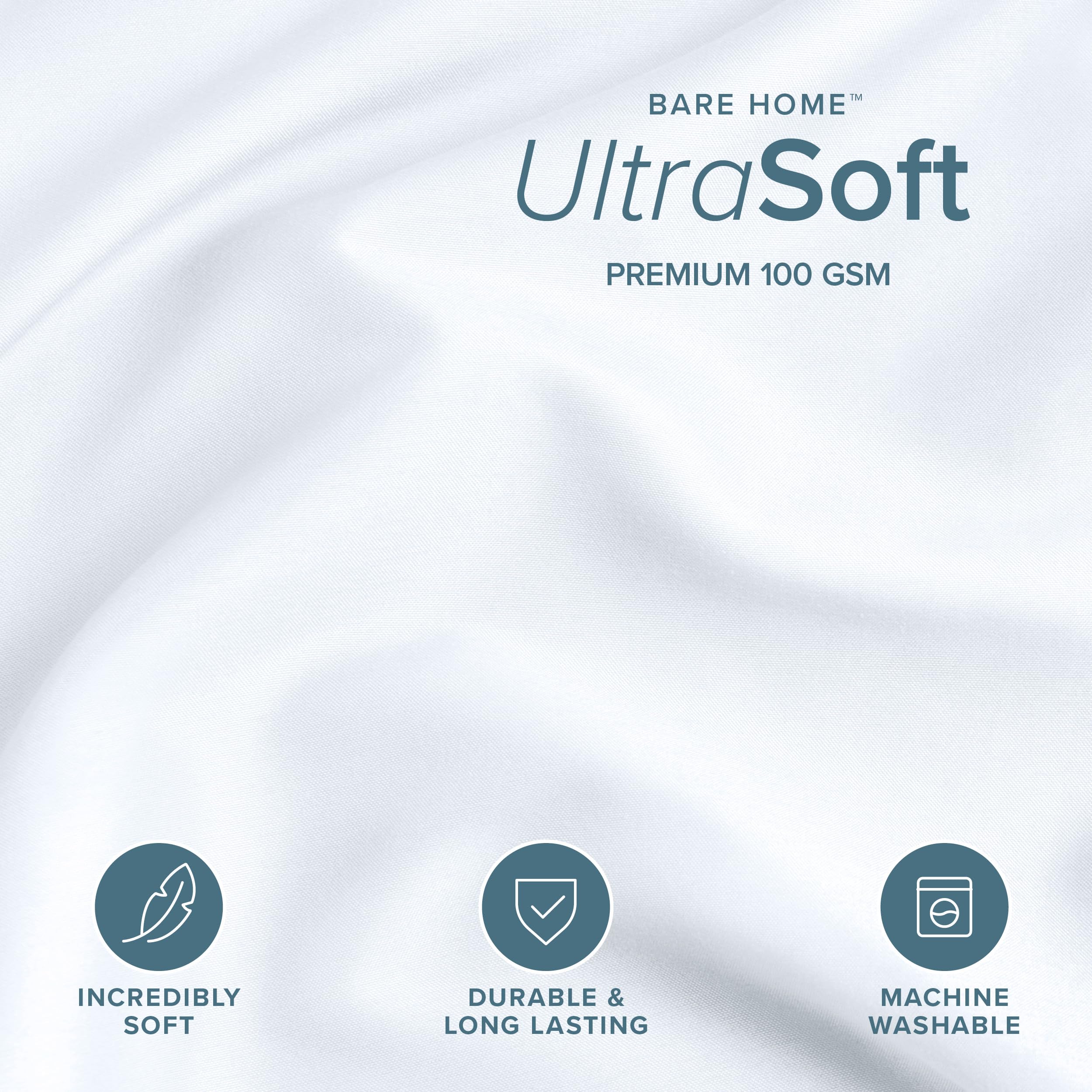 Bare Home duvet cover queen white closeup fabric showing durable microfiber
