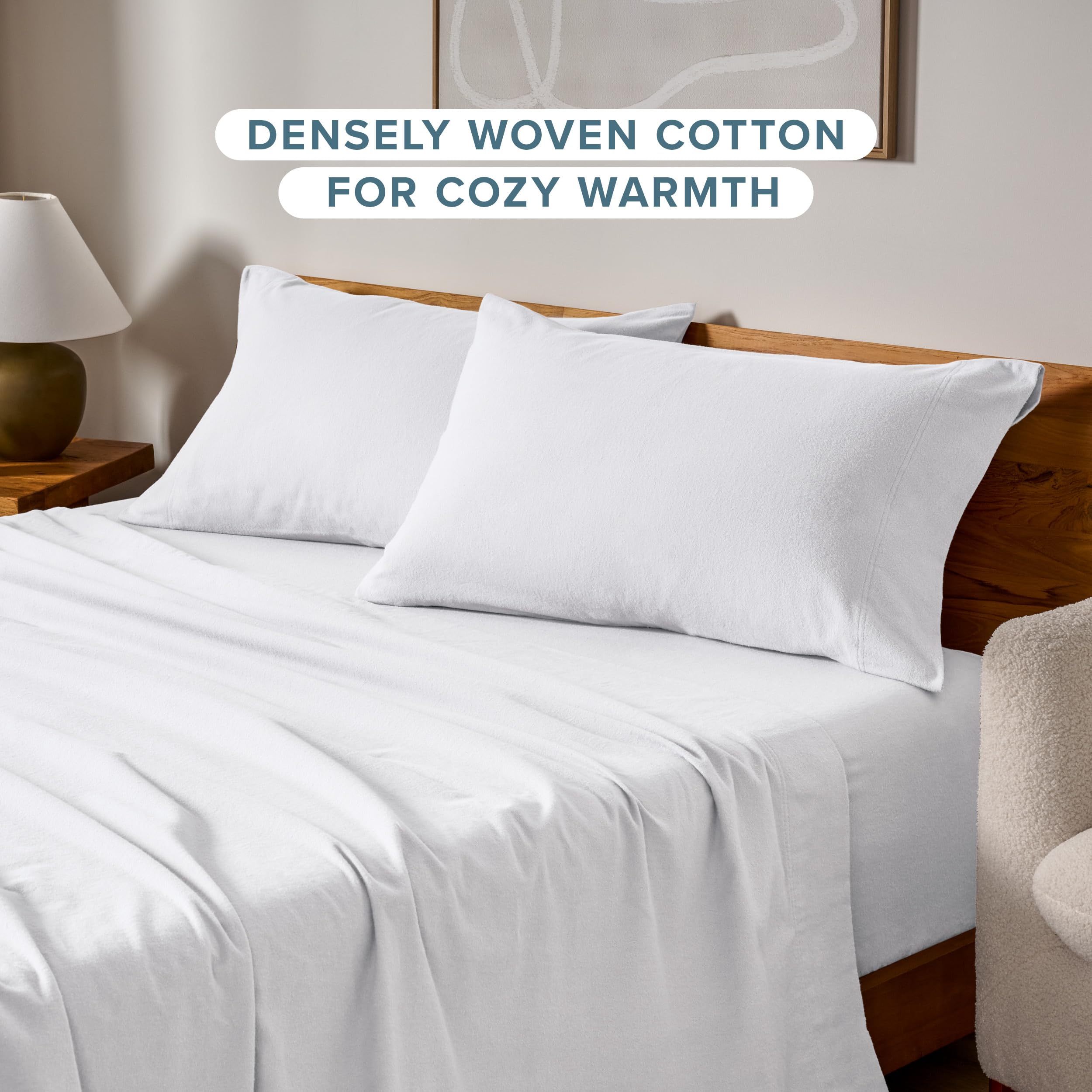 Close-up of Bare Home double-brushed texture on white pillowcase.