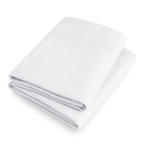 Packaging display of Bare Home white flannel pillowcase set.