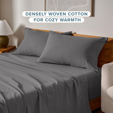 Bare Home flannel pillowcases closeup texture reveals double-brushed softness against skin
