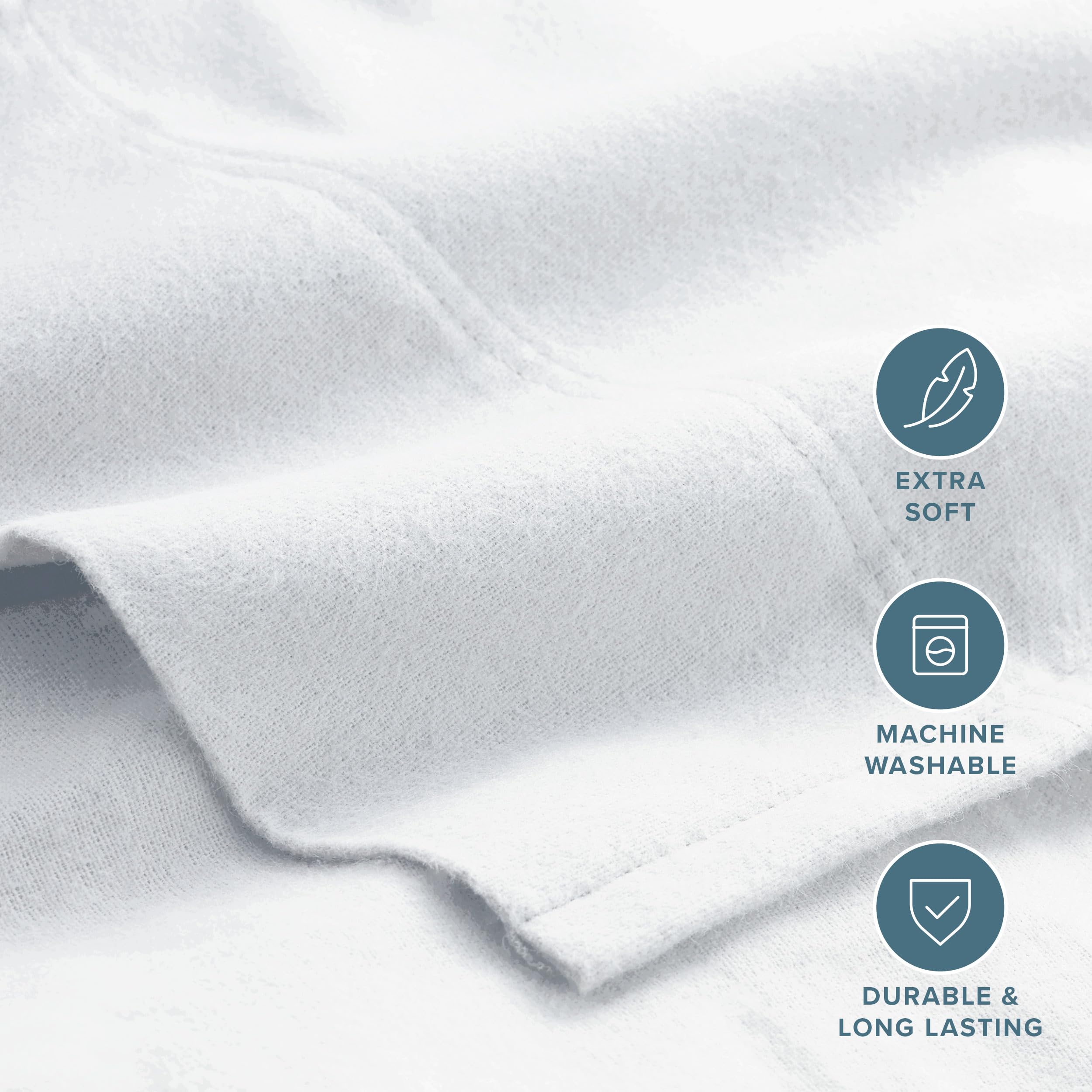 Bare Home flannel queen white flat sheet displays generous sizing for bed layers.
