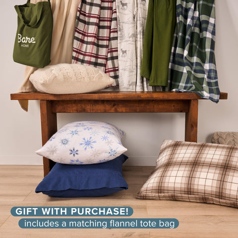 Bare Home flannel sheets on a bed convey inviting winter warmth.