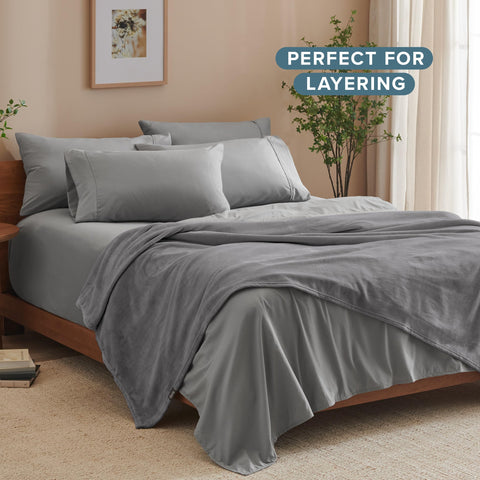 Bare Home fleece blanket easy-care routine—machine wash cold and tumble dry