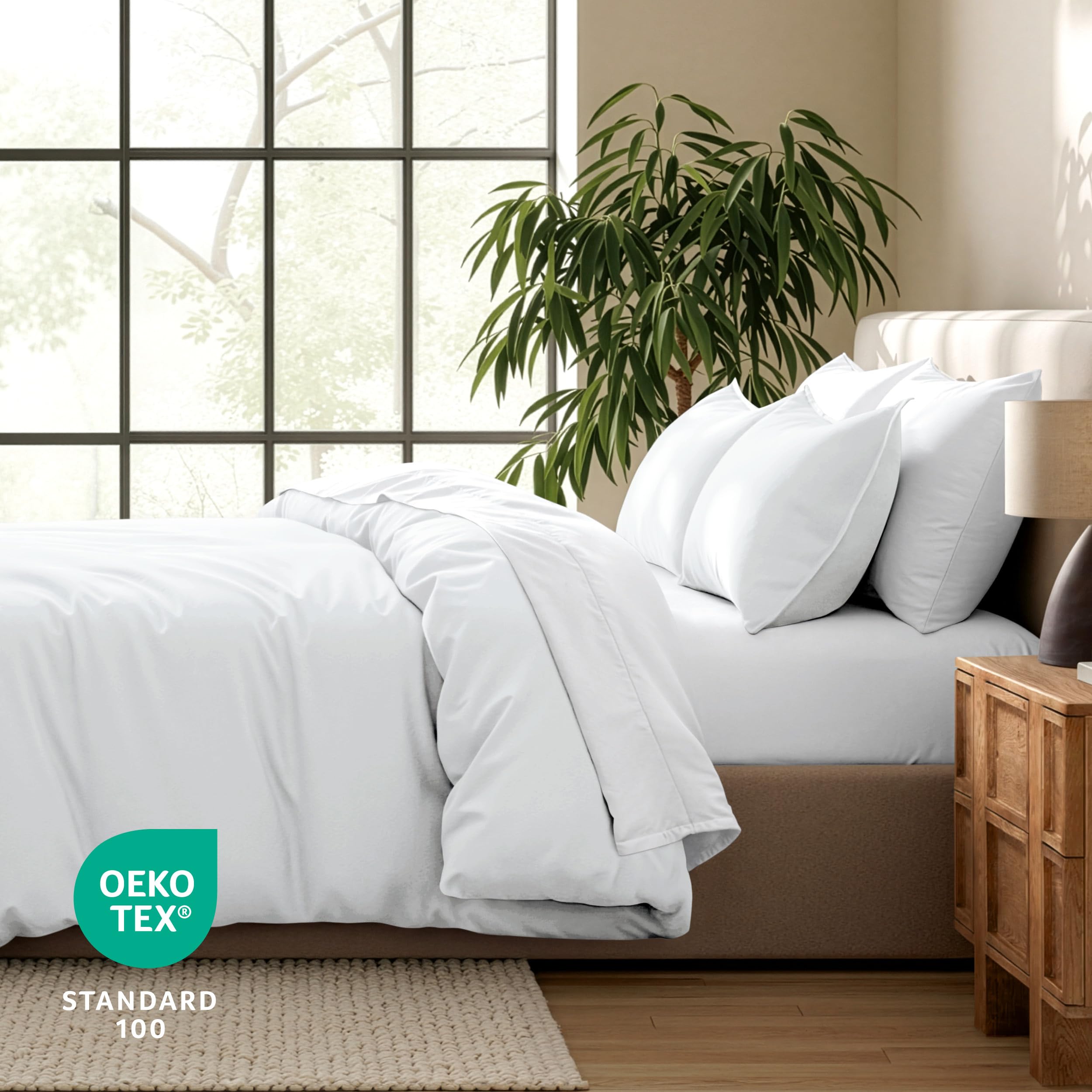 Bare Home hydro-brushed fabric texture close up on duvet cover.