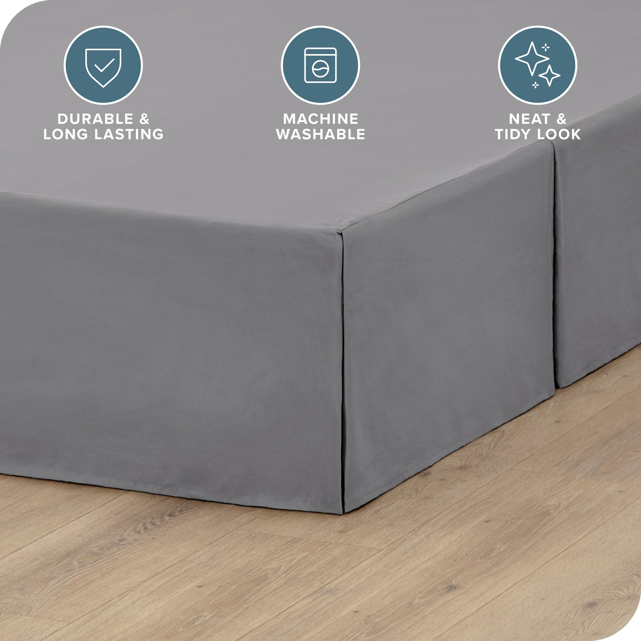Bare Home king bed skirt corner pleats for a tailored, finished appearance.