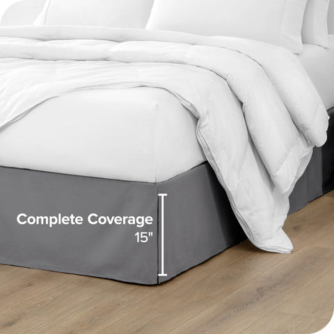 Bare Home king bed skirt wrinkle-resistant fabric keeps beds looking neat.