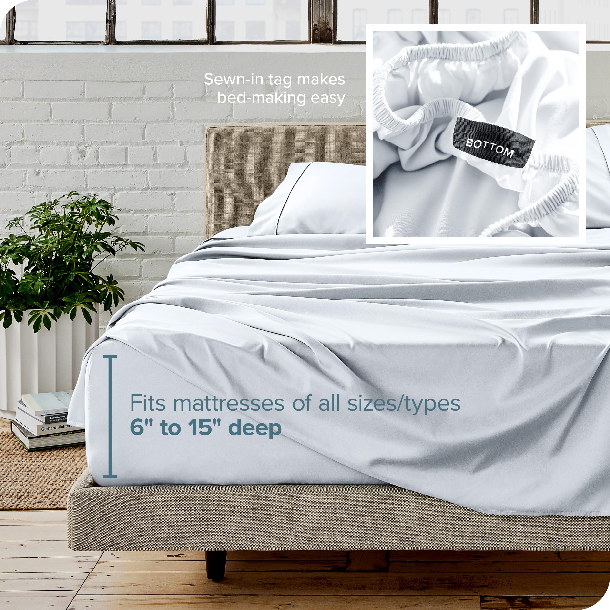 Bare Home deep-pocket fitted sheet gripping a thick mattress.