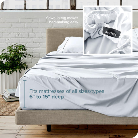 Bare Home deep-pocket fitted sheet gripping a thick mattress.