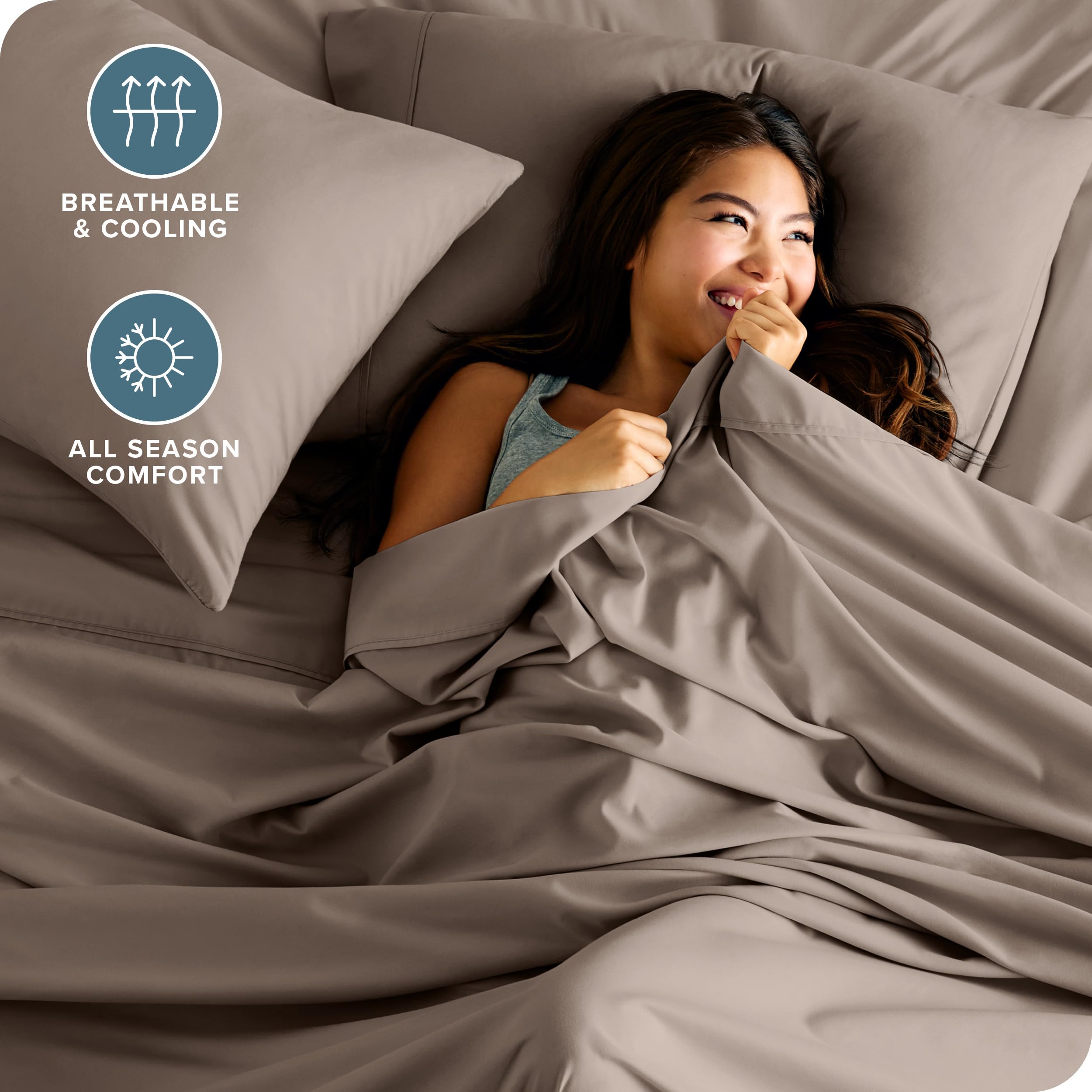 Bare Home king sheet set fitted sheet with deep elastic, ensuring a secure, all-night fit.