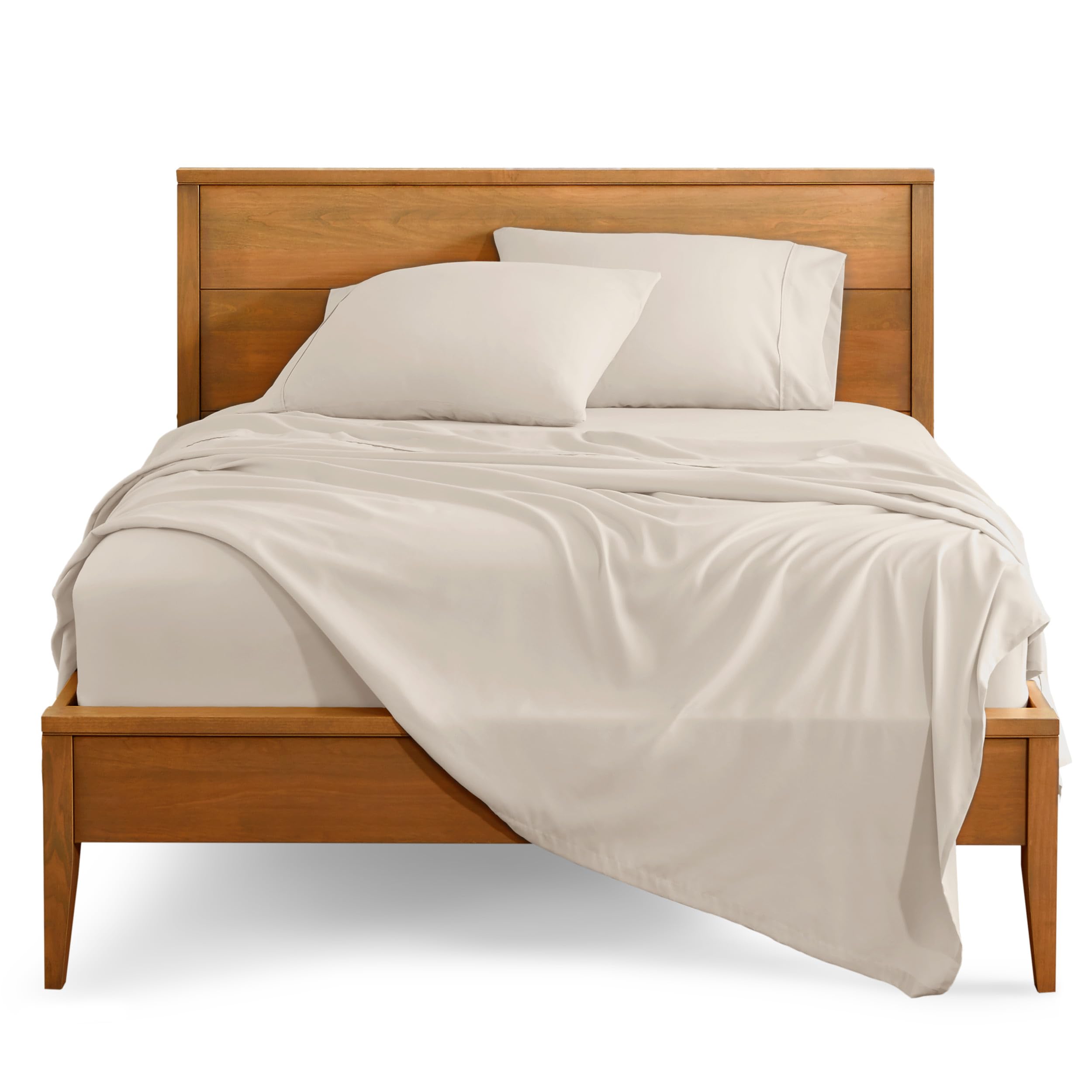 Bare Home king flat sheet closeup showing ultra-soft microfiber for all-season comfort