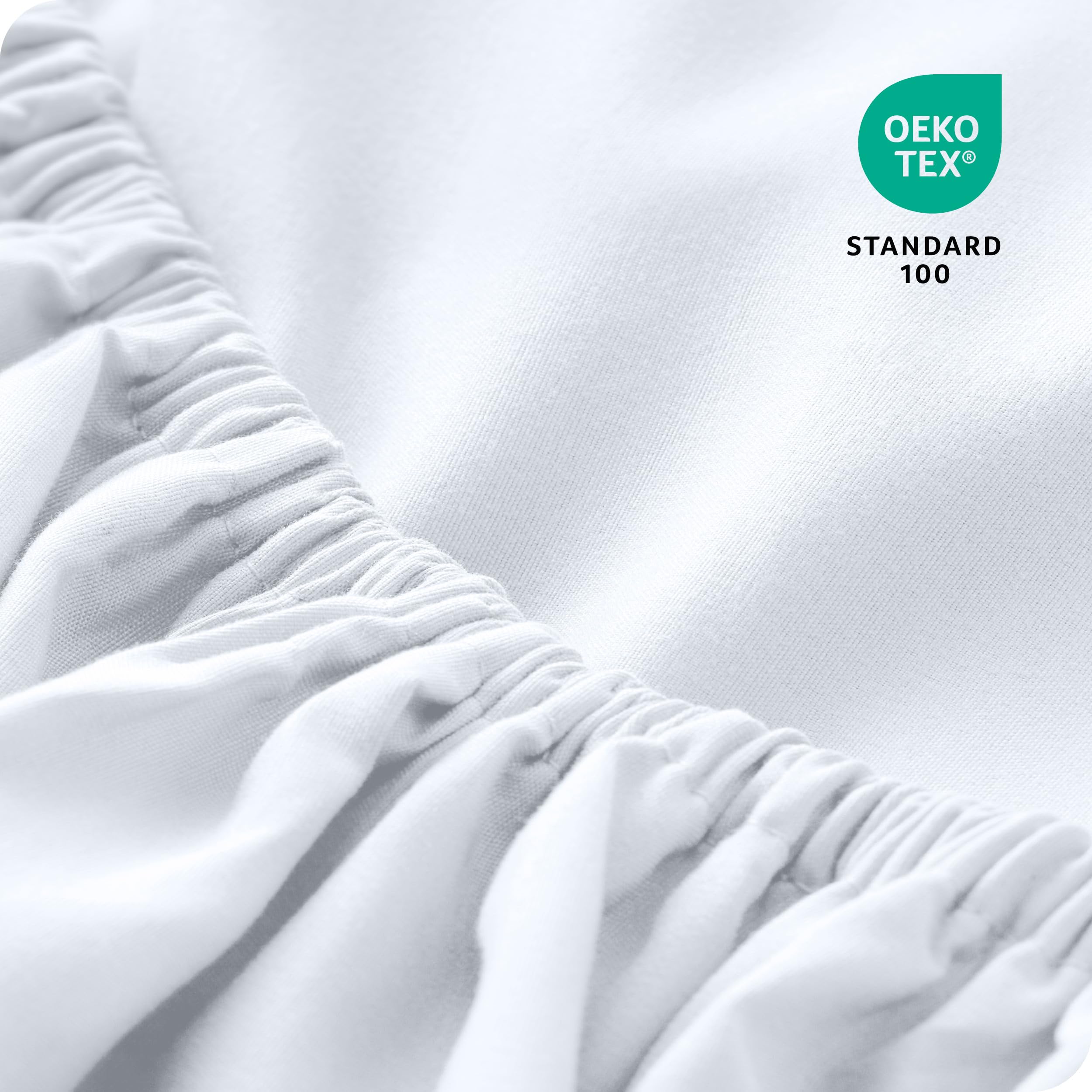 Bare Home microfiber fabric weave detail emphasizes durable, wrinkle-resistant texture.