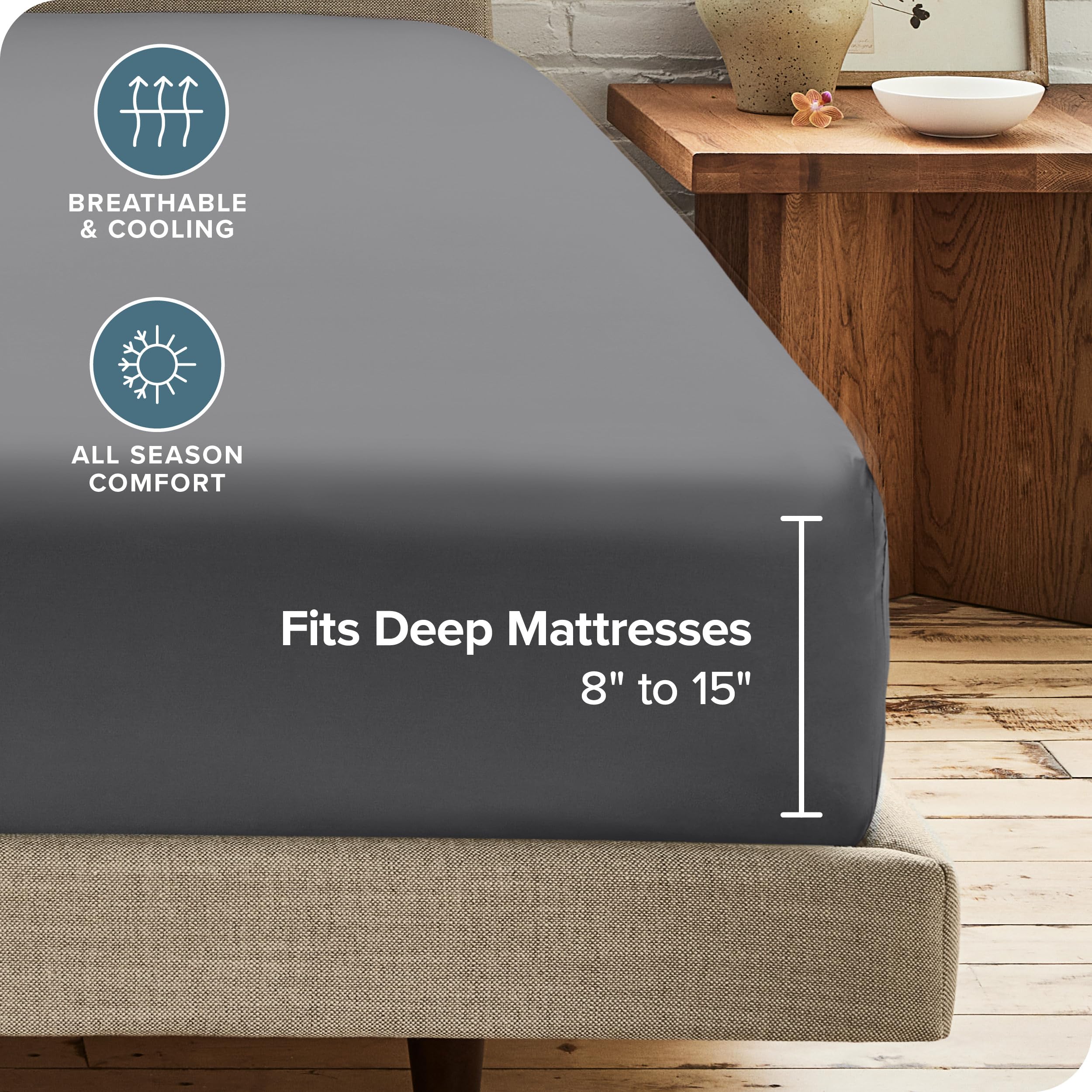 Bare Home microfiber weave close-up showing smooth, wrinkle-resistant finish.