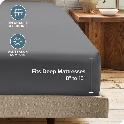 Bare Home microfiber weave close-up showing smooth, wrinkle-resistant finish.