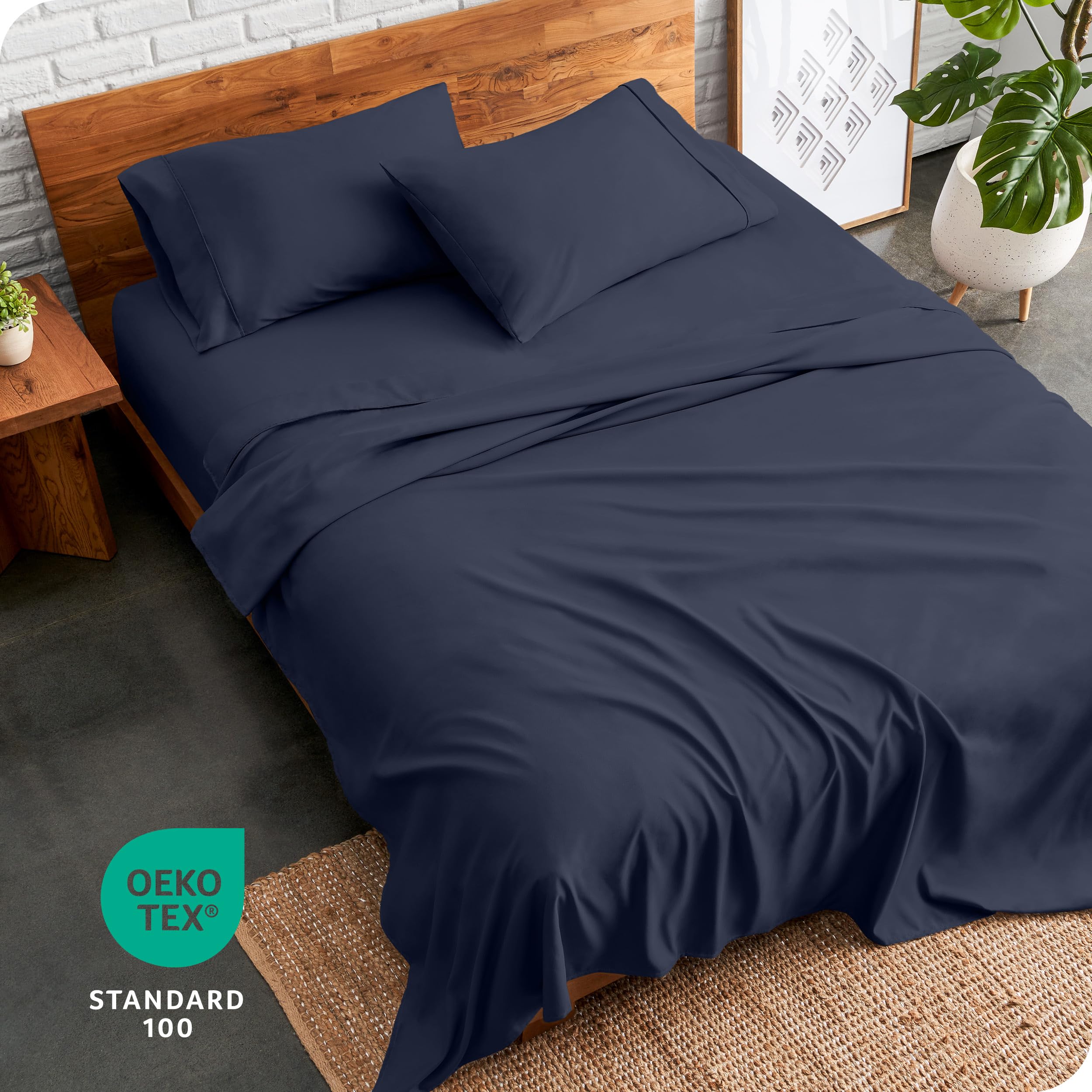 Midnight blue Bare Home colorway fits modern bedroom decor.