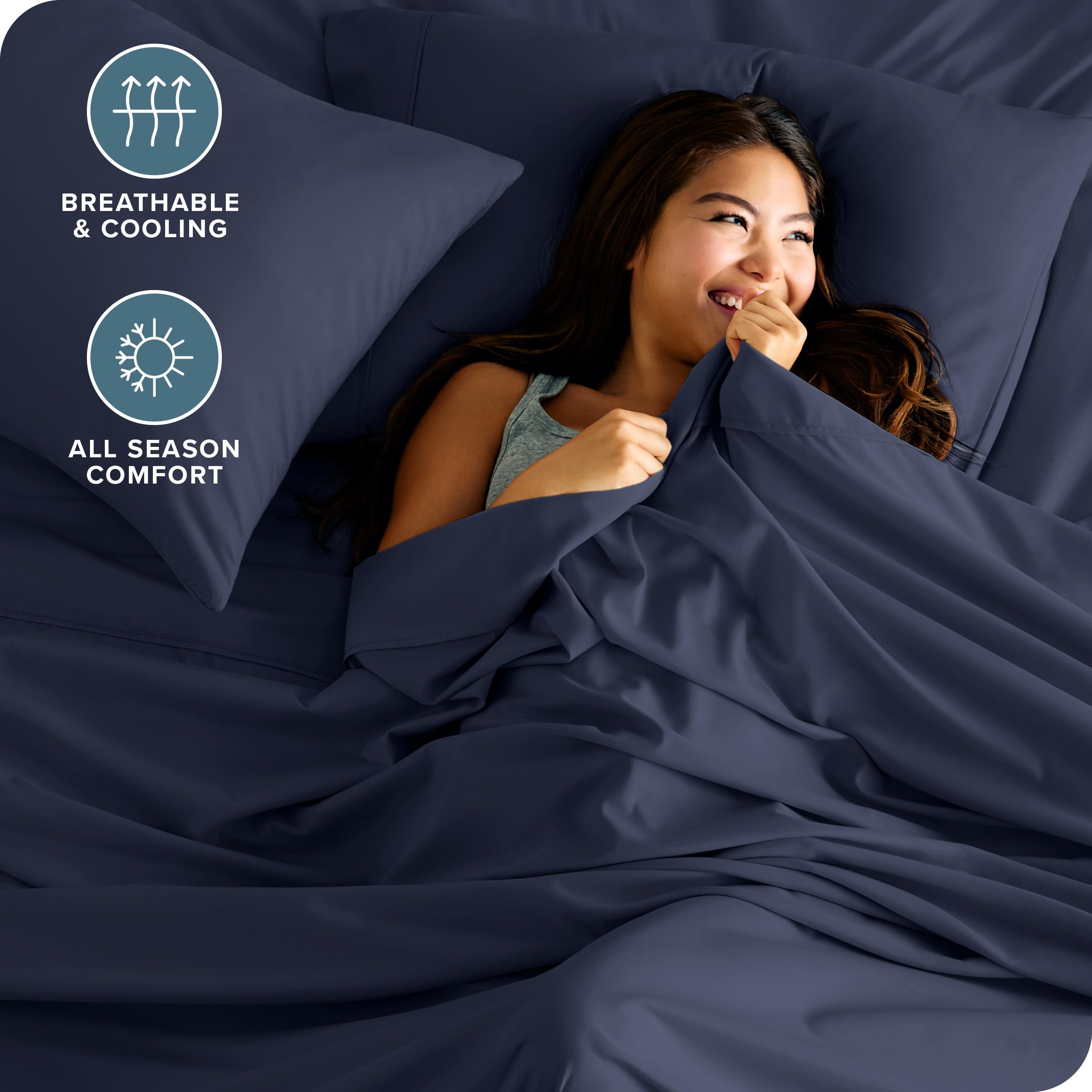 Bare Home pillowcases in midnight blue complete the four-piece set.
