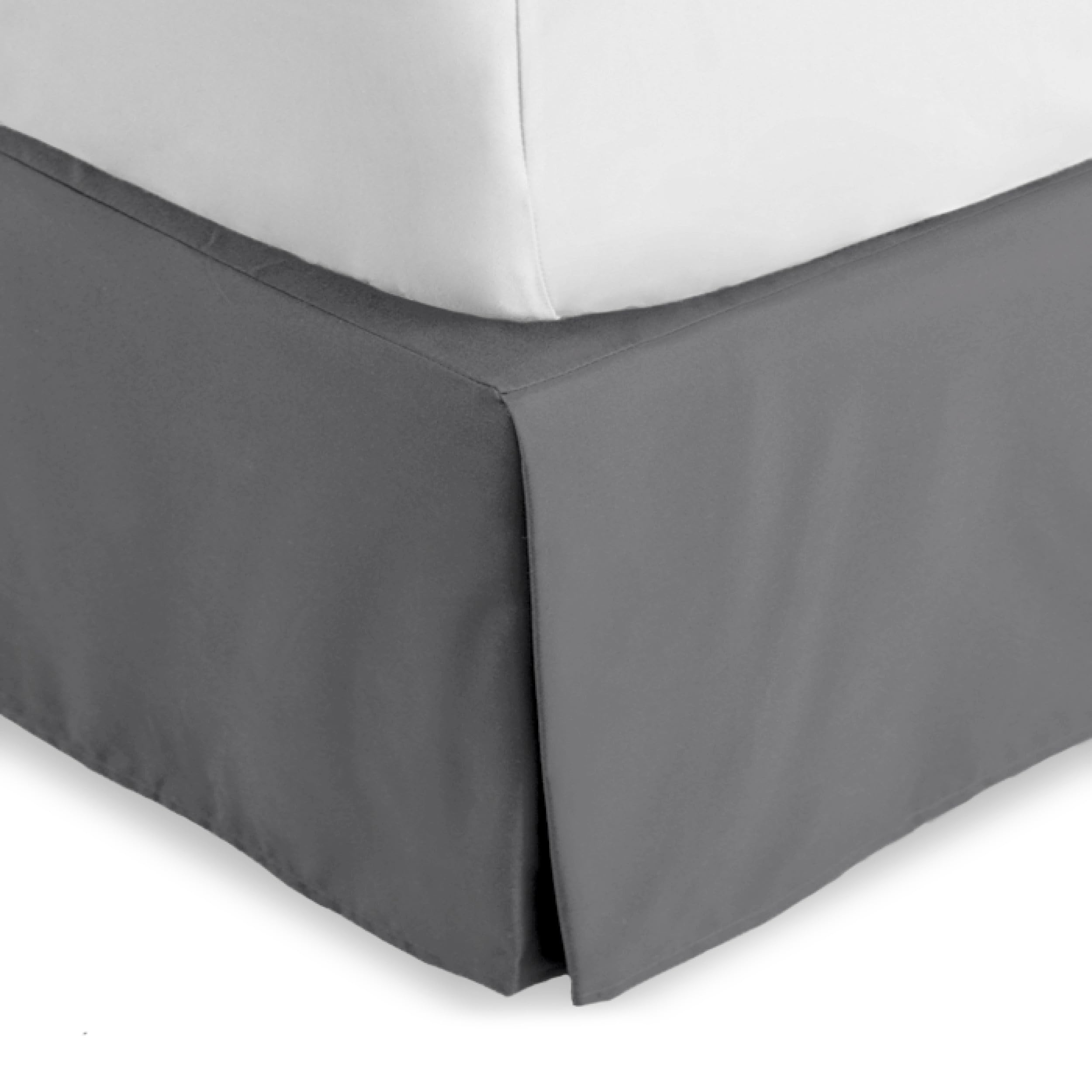 Bare Home queen bed skirt with center and corner pleats hides under-bed storage.