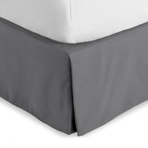 Bare Home queen bed skirt with center and corner pleats hides under-bed storage.