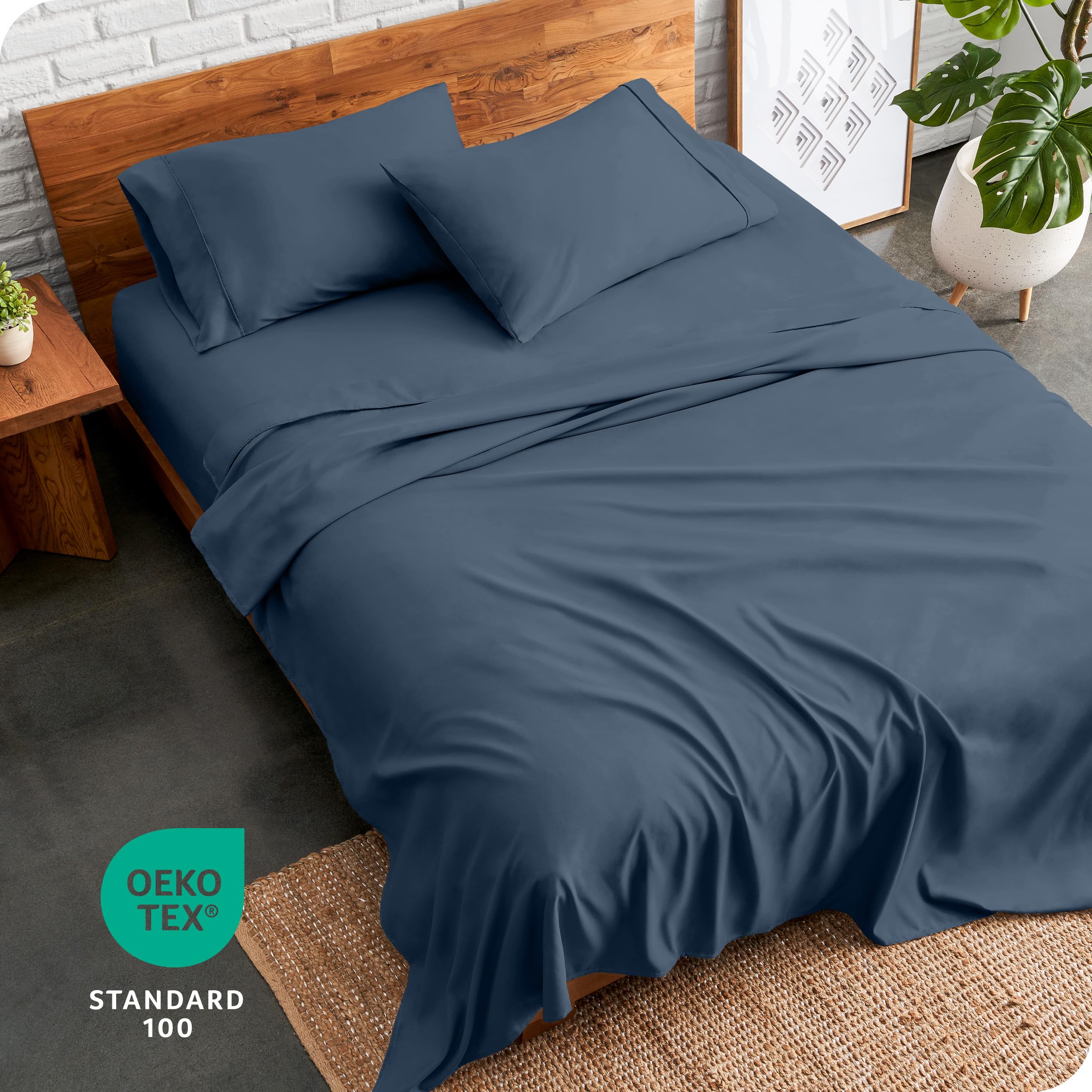 Bare Home color range swatches beside the sheet set for easy styling.
