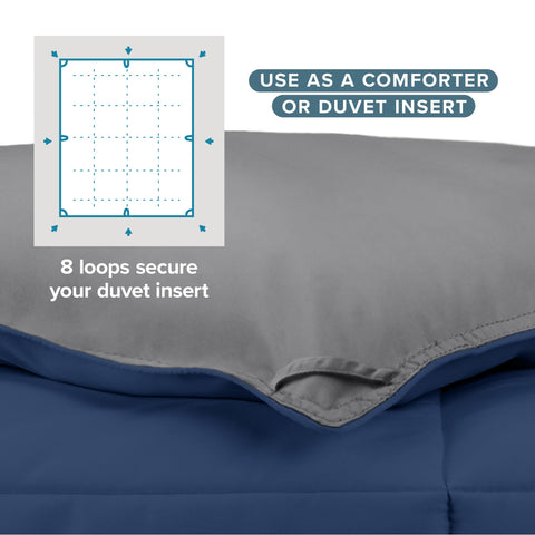 Bare Home queen comforter box-stitch construction keeps fill evenly distributed.