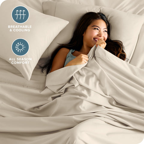 Bare Home Queen Fitted Sheet elastic all-around shows secure night-long fit.