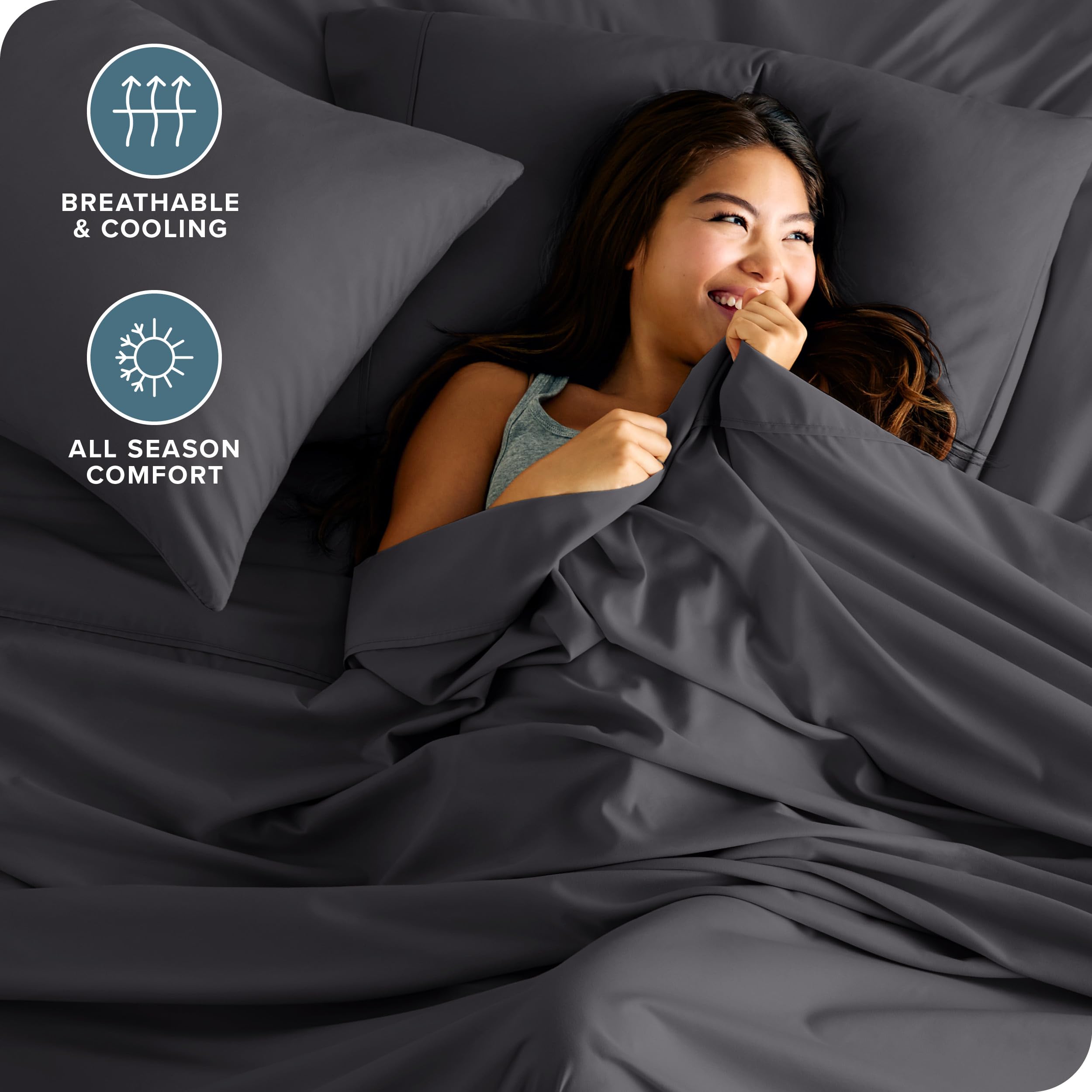 Bare Home queen fitted sheet with all-around elastic; secure fit for a smooth night.
