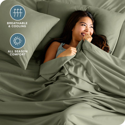 Bare Home flat sheet sage 90 x 102 inches shows smooth surface for cozy nights