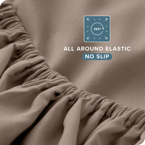 Bare Home taupe bedding layered for a calm, versatile bedroom look