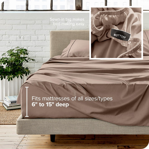 Bare Home deep-pocket fitted sheet fits mattresses from six to fifteen inches