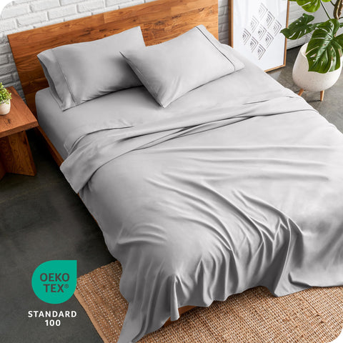 Bare Home Queen Sheet Set draped over bed shows wrinkle-resistant finish.
