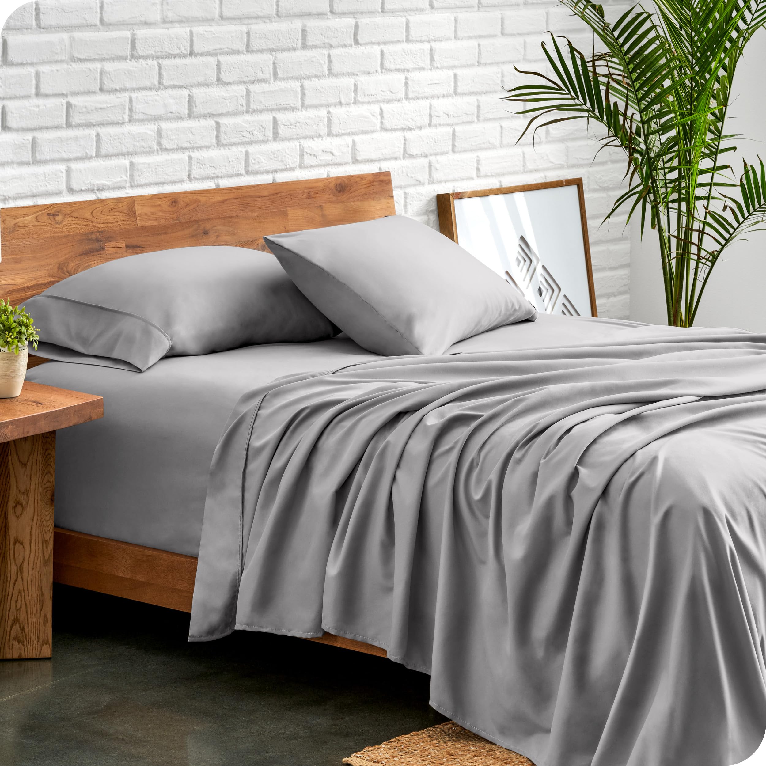 Bare Home Queen Sheet Set fitted sheet highlights deep pockets for secure mattress grip.