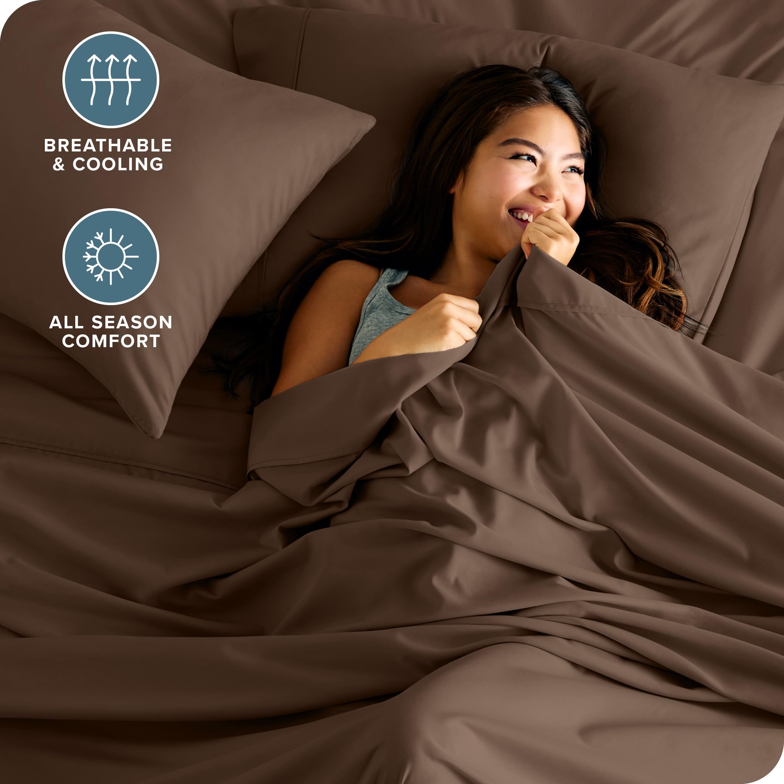 Bare Home fitted sheet shows all-around elastic for a secure overnight fit.