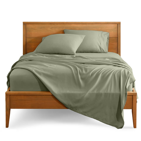 Bare Home queen sheet set sage folded shows soft double-brushed microfiber feel