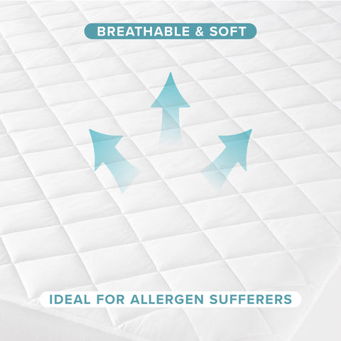 Bare Home quilted fitted mattress pad queen machine washable for easy maintenance.