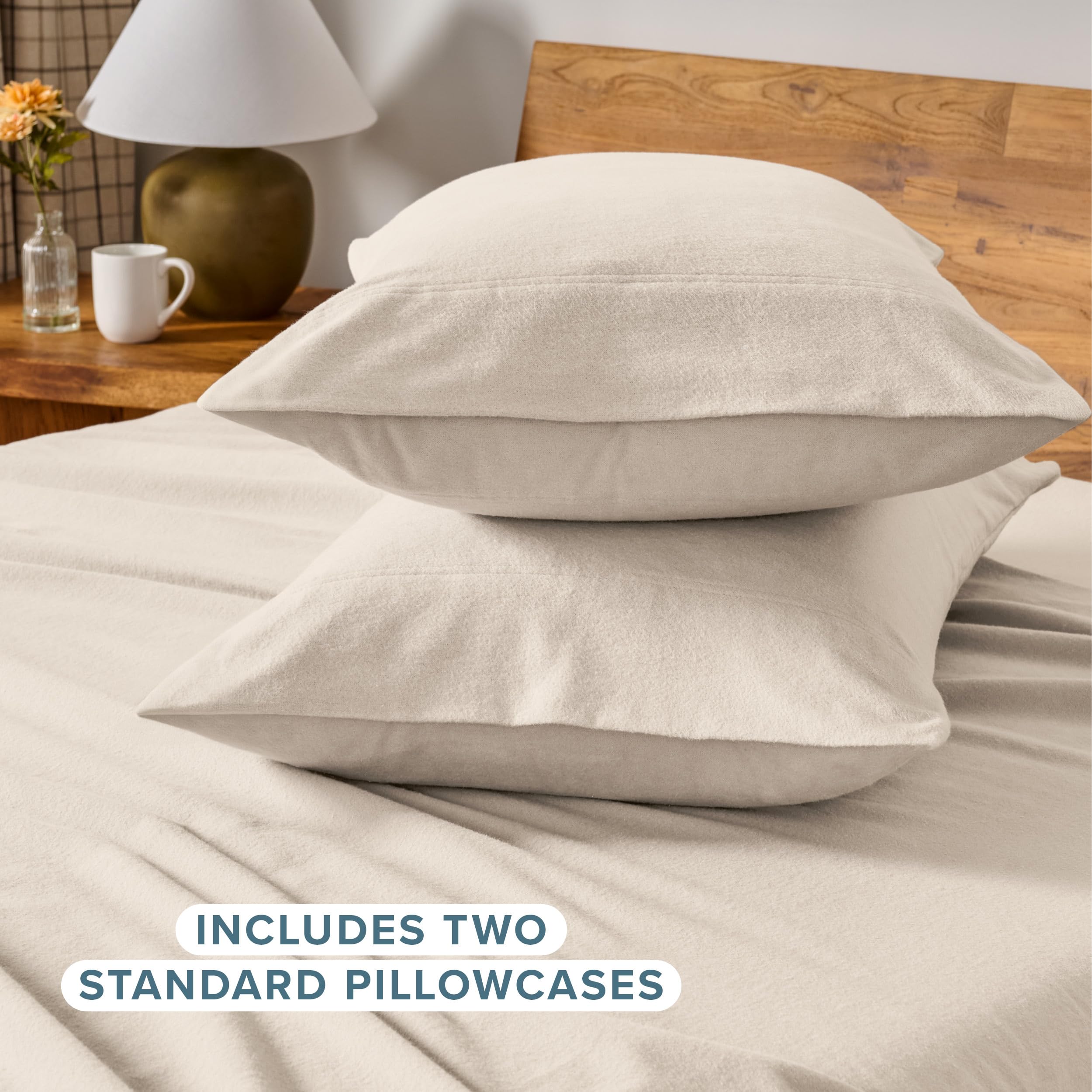 Bare Home sand flannel pillowcase folded to showcase premium finish