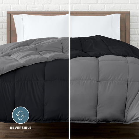 Bare Home twin xl comforter on bed with reversible color display