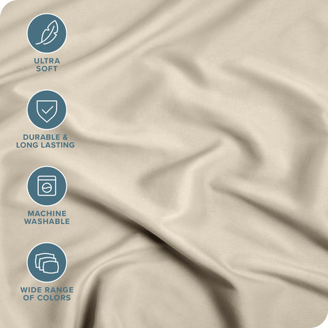 Bare Home sand microfiber close-up shows soft texture and wrinkle resistance.
