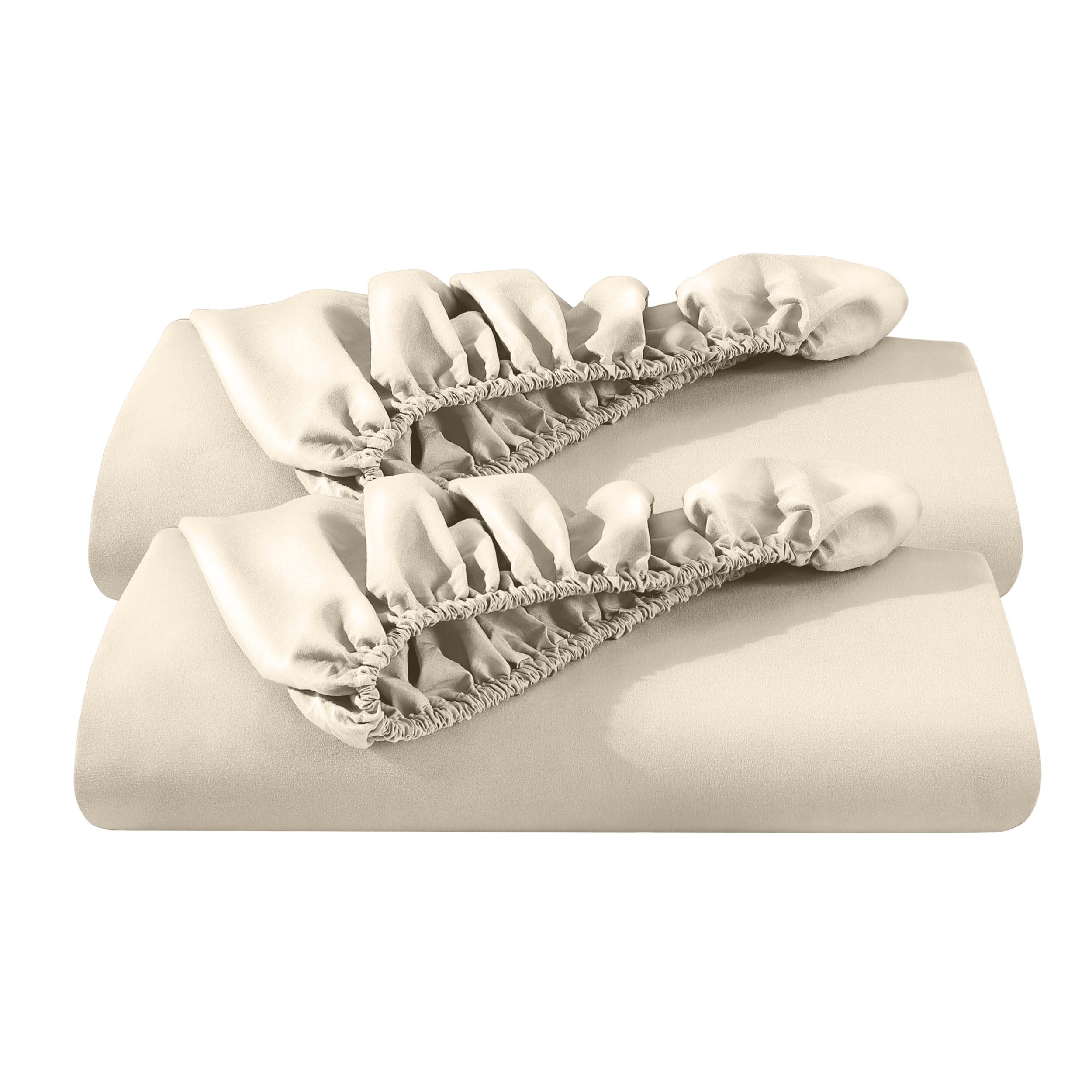 Bare Home twin-xl fitted bottom sheet in sand, front view for a snug, deep-pocket fit.