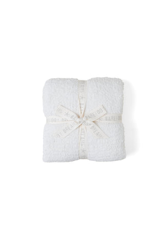 Barefoot Dreams CozyChic Throw cream close-up, plush knit for luxurious softness.