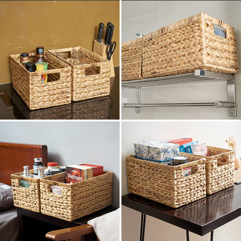 Barien bathroom basket holding towels and toiletries.