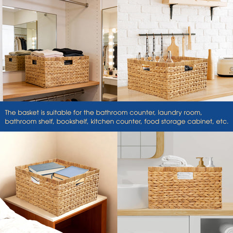 BARIEN rectangular baskets placed on shelves for tidy organization.