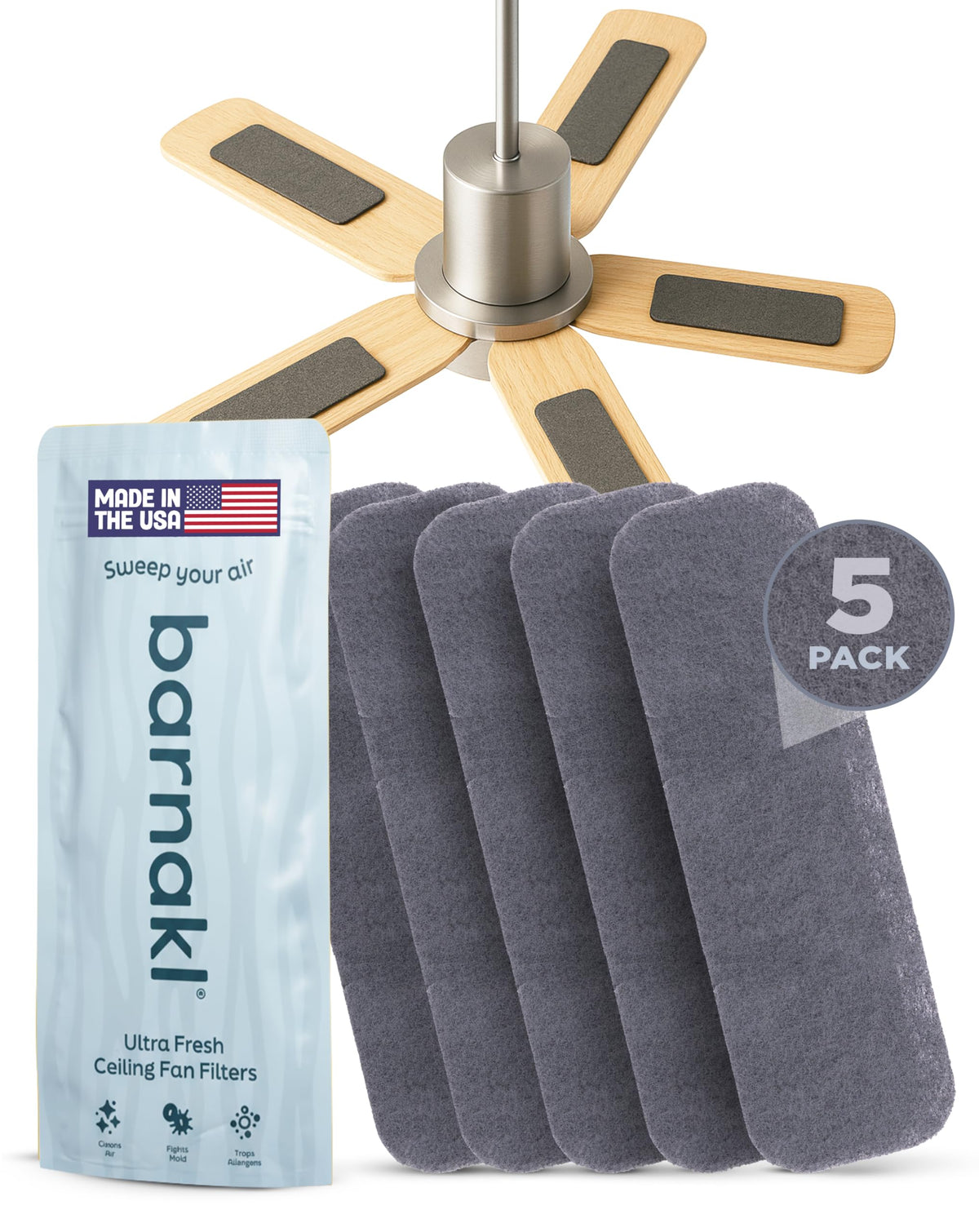 barnakl Ultra Fresh ceiling fan filter in action trapping odors for fresher air
