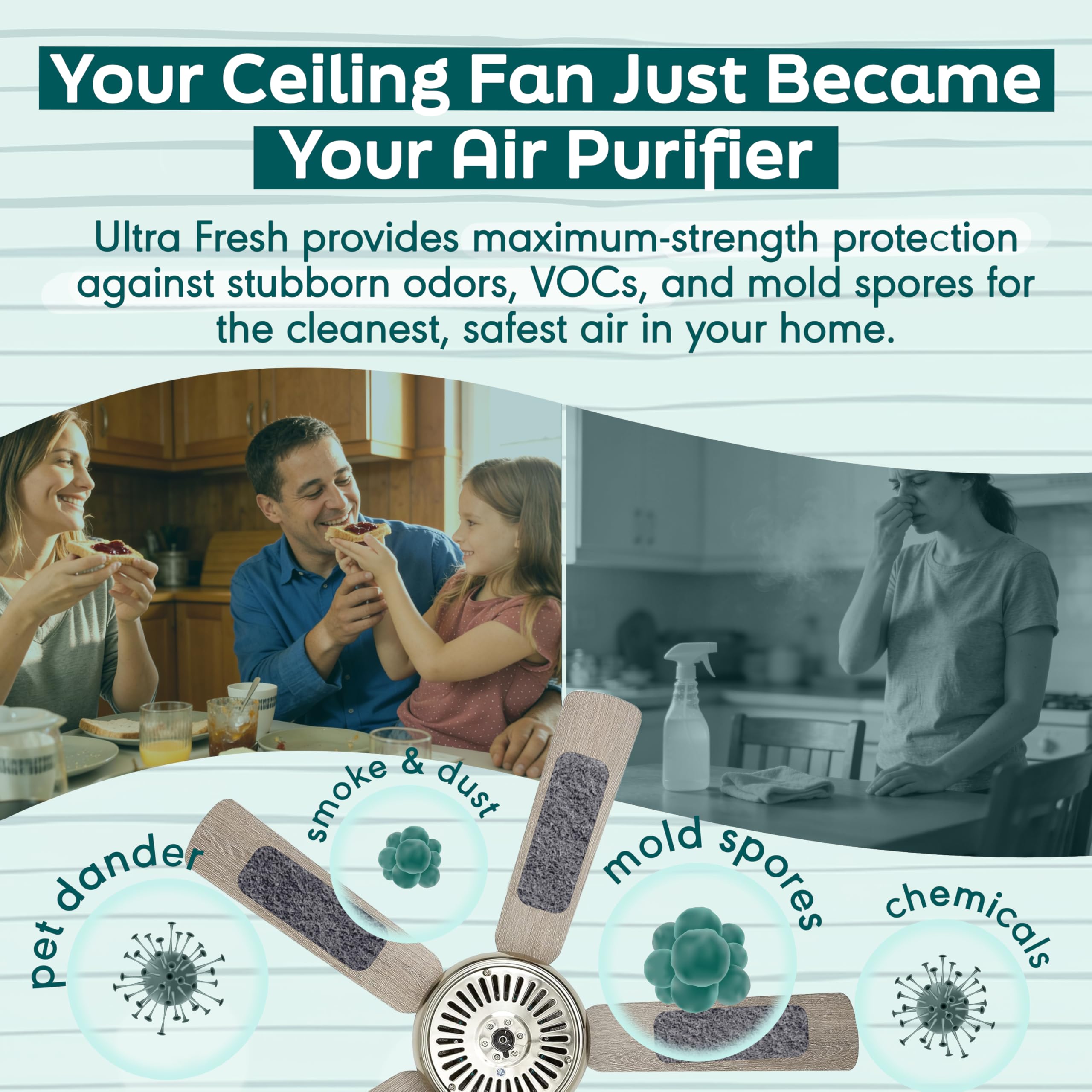 barnakl Zeolite and coconut carbon filter being installed on a ceiling fan