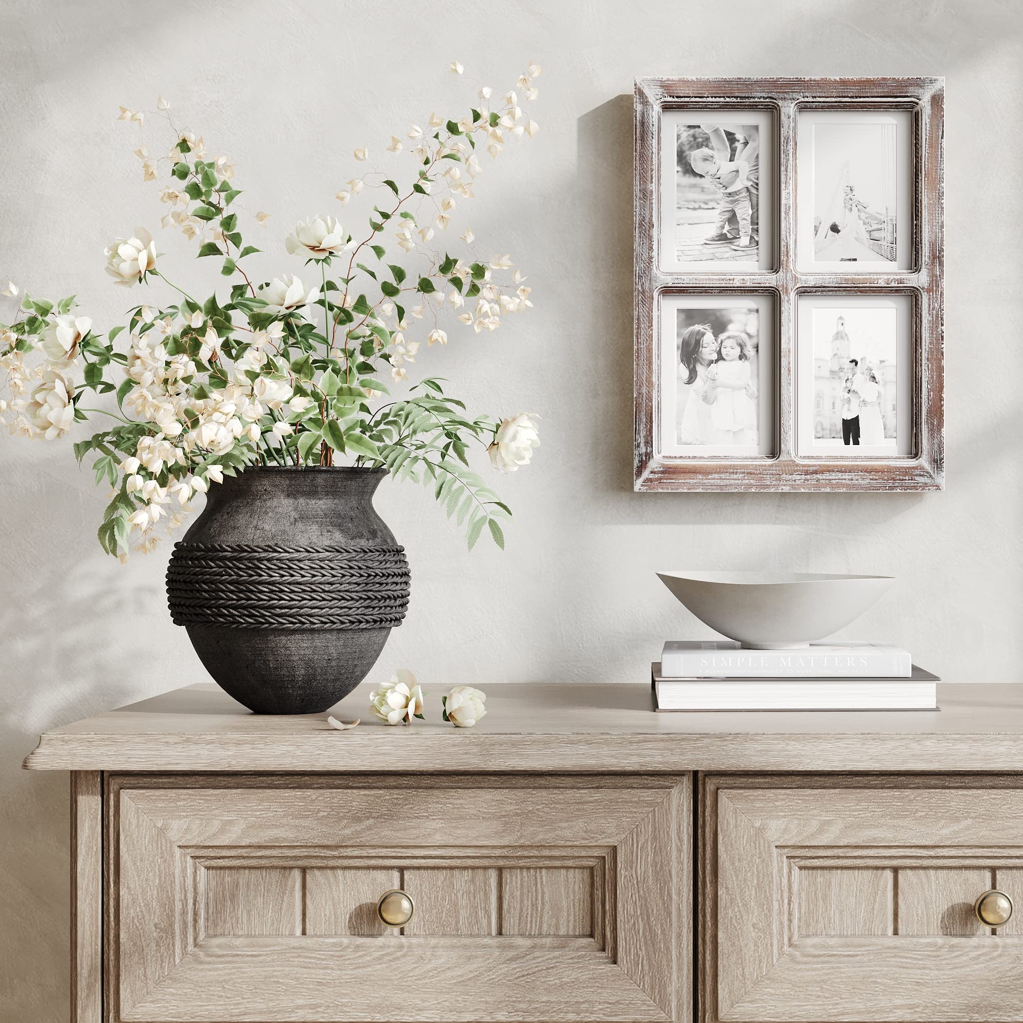 Rustic wood frame in distressed brown finish ideal for wall or shelf display