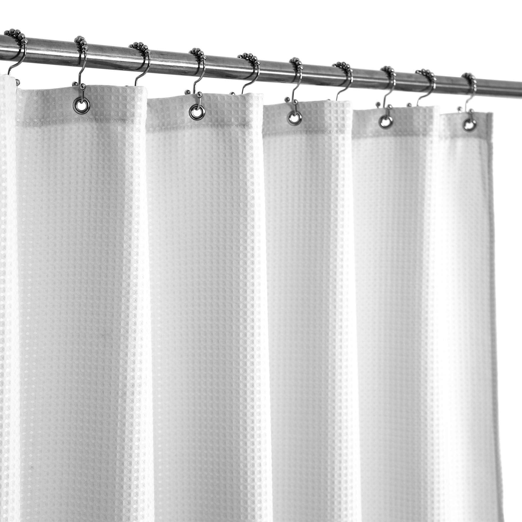 Barossa Design longer shower curtain with 75-inch height and waffle weave.